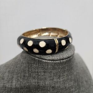Black & White Polka Dot Enamel Stretch Bangle Bracelet – Retro Style 3"